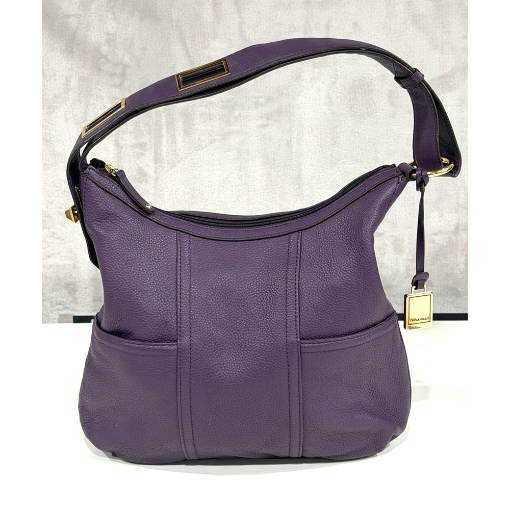 Tignanello Purple Leather Hobo Bag Slouchy Shoulder Purse Gold Hardware Y2K